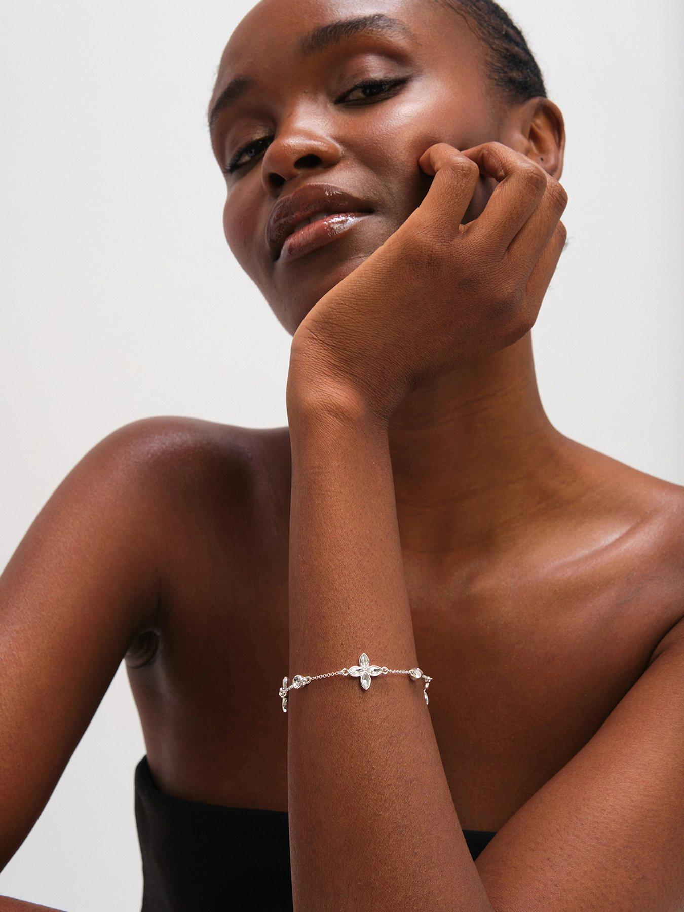 Jon Richard Silver Plated and Crystal Clover Bracelet