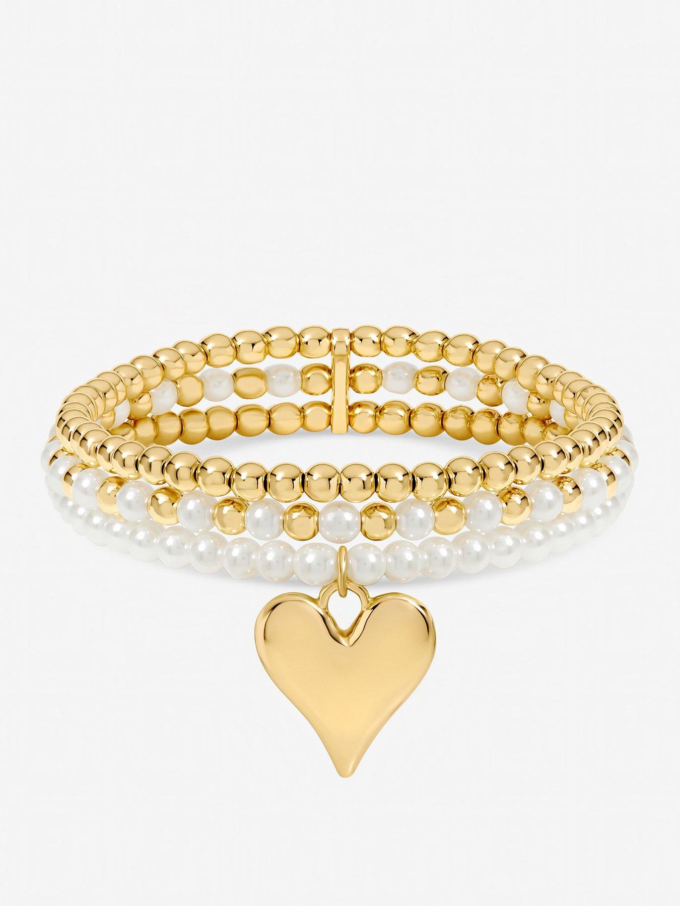 Image 1 of 3 of Jon Richard Gold Plated Polished and Beaded Heart Charm Multirow Bracelet