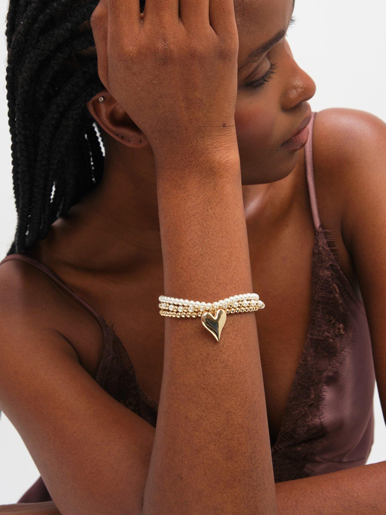 Image 2 of 3 of Jon Richard Gold Plated Polished and Beaded Heart Charm Multirow Bracelet
