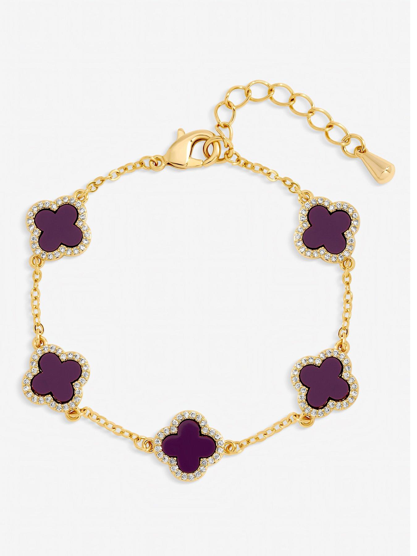 Image 1 of 3 of Jon Richard Gold Plated Purple Clover Station Bracelet