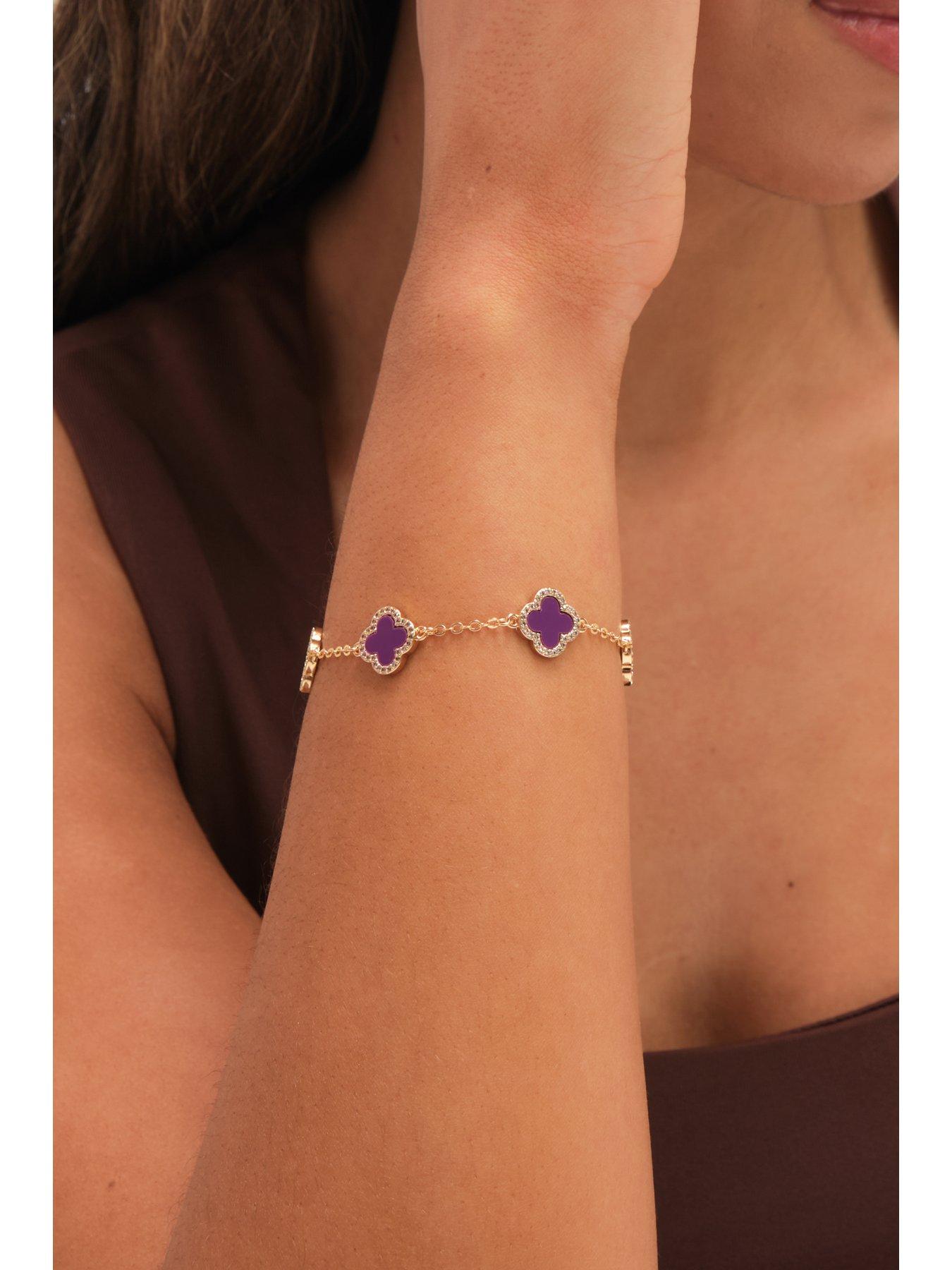 Image 2 of 3 of Jon Richard Gold Plated Purple Clover Station Bracelet