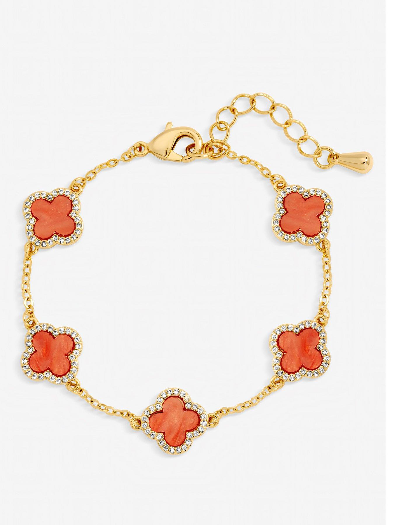 Jon Richard Gold Plated Coral Clover Station Bracelet