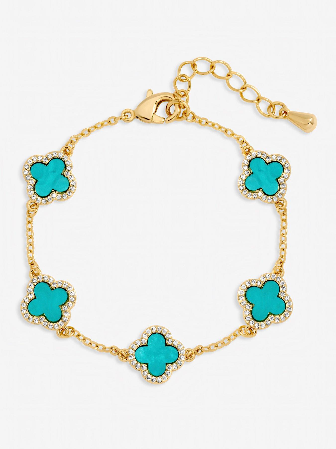 Image 1 of 3 of Jon Richard Gold Plated Turquoise Clover Station Bracelet