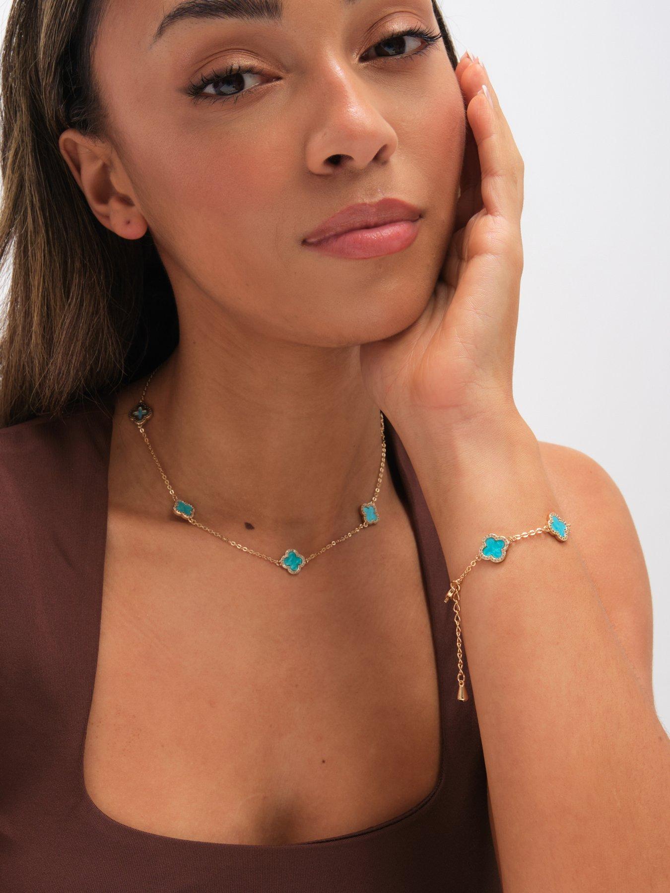 Image 2 of 3 of Jon Richard Gold Plated Turquoise Clover Station Bracelet