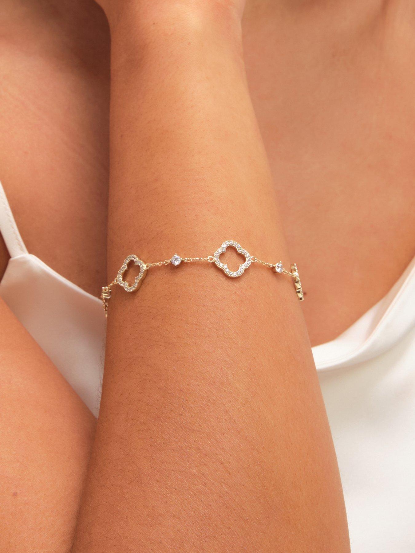 Jon Richard Gold Plated Pave and Crystal Open Clover Bracelet