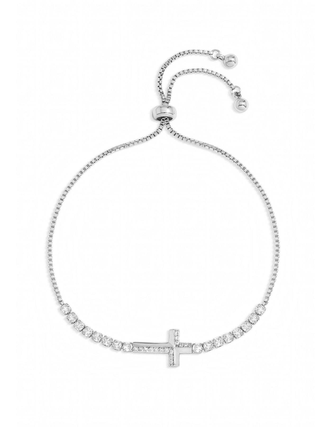 Image 1 of 1 of Jon Richard Silver Plated and Crystal Cross Toggle Bracelet