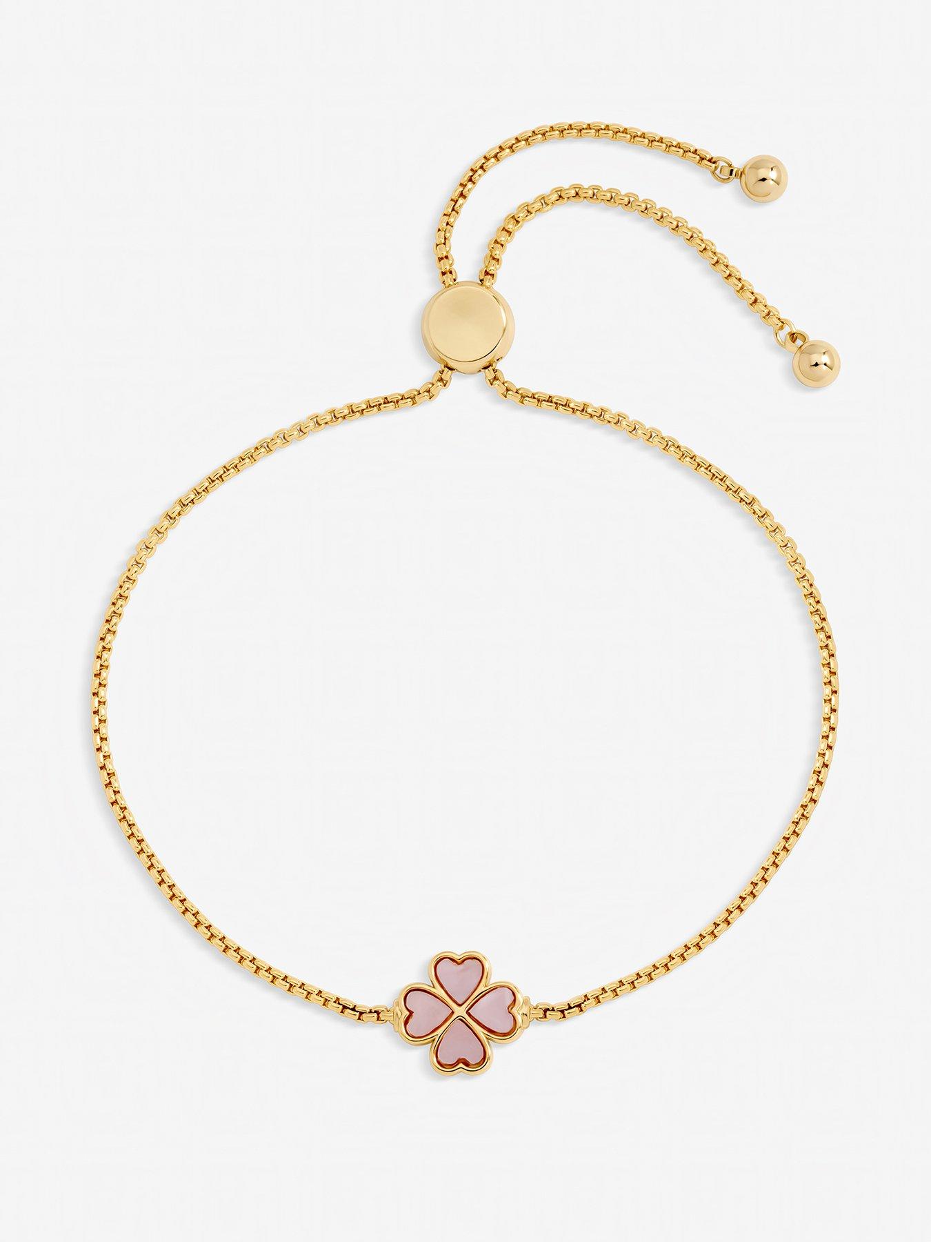 Jon Richard Gold Plated and Pink Enamel Heart Clover Toggle Bracelet