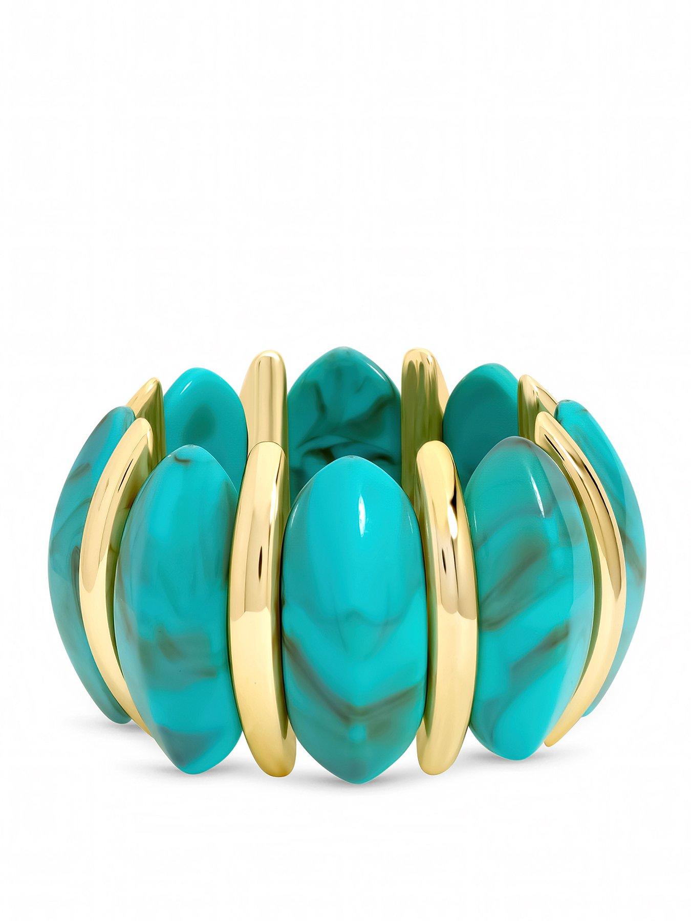 Mood Gold Plated and Turquoise Statement Stretch Bracelet