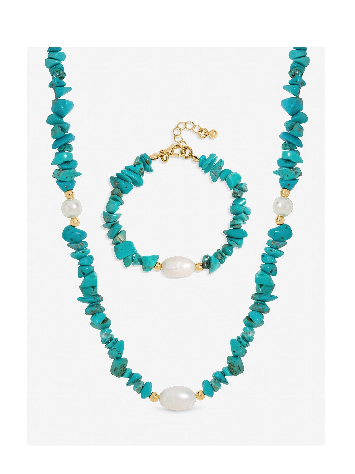 Mood Gold Plated Turquoise and Pearl Beaded Set