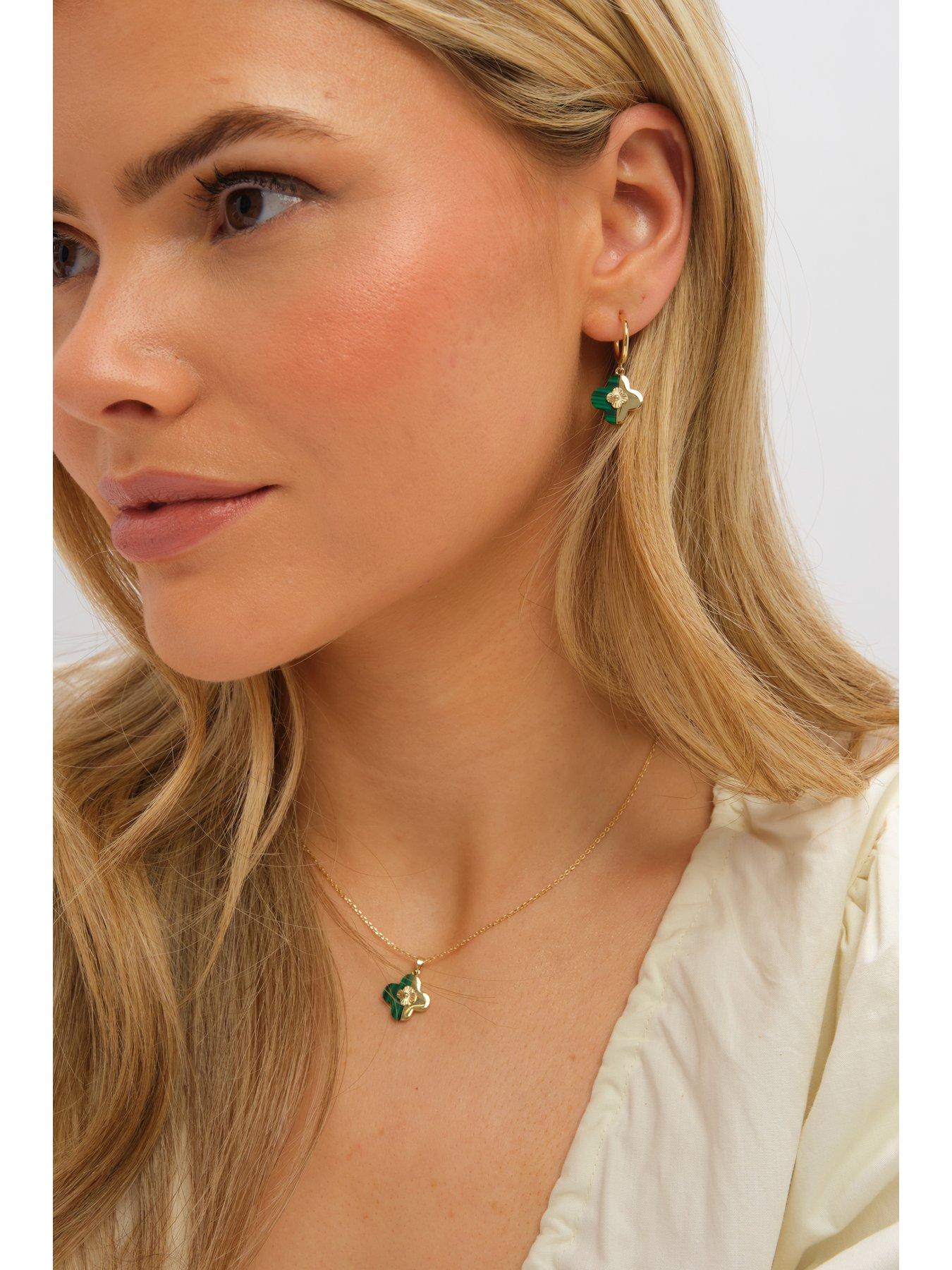 Image 2 of 4 of Inicio Gold Plated and Malachite Clover Set - Gift Box