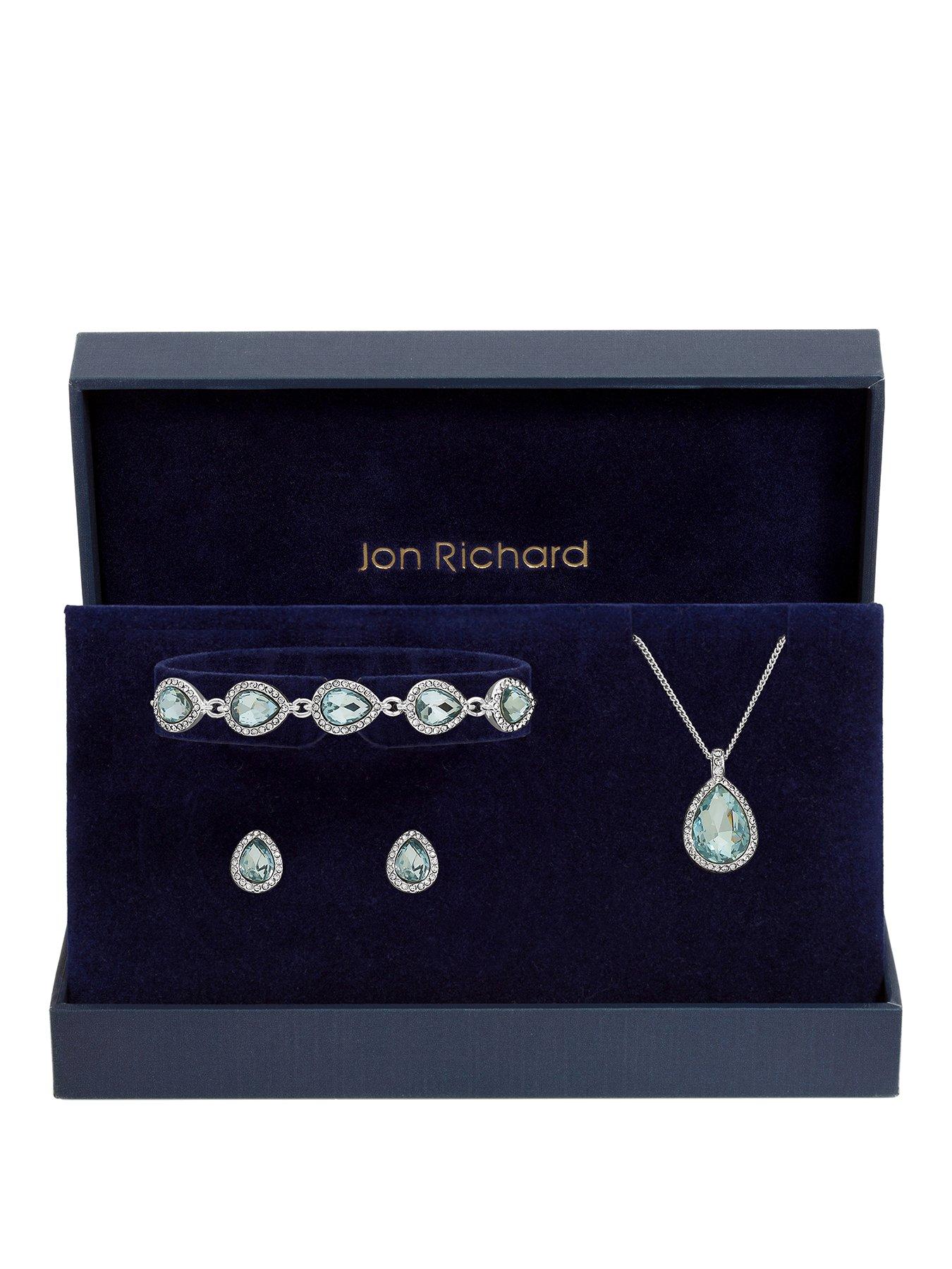 Jon Richard Jon Richard Silver Plated and Aqua Pear Drop Trio Set - Gift Box