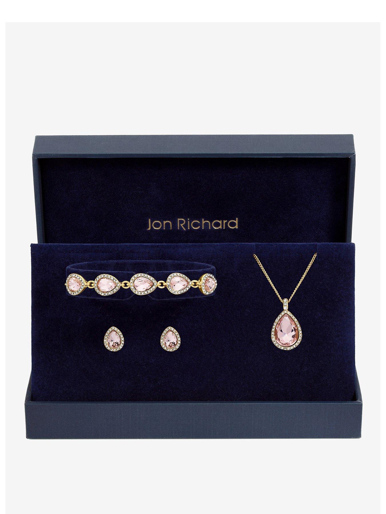 Jon Richard Gold Plated and Pink Pear Drop Trio Set - Gift Box