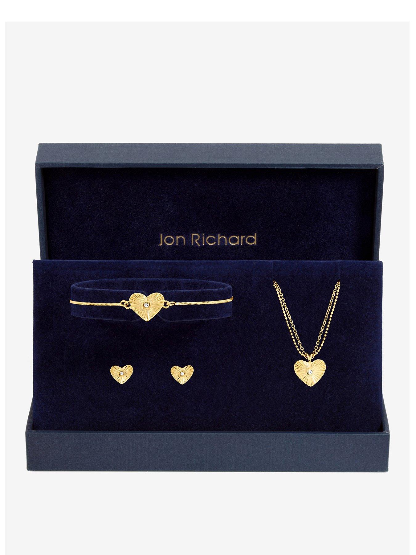 Image 1 of 4 of Jon Richard Gold Plated Diamond Cut Heart Set - Gift Box