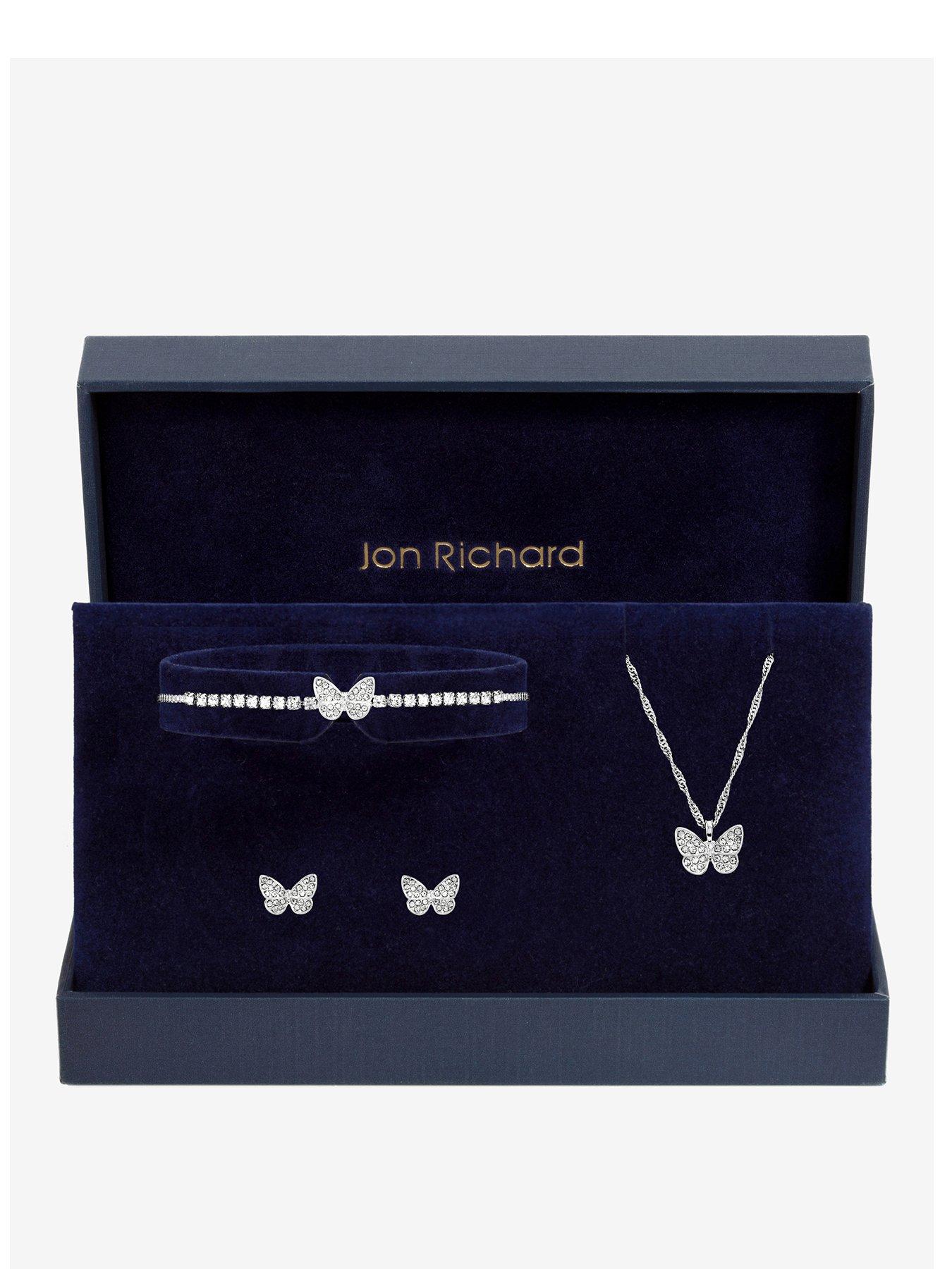 Jon Richard Silver Crystal Butterfly Trio Set - Gift Box