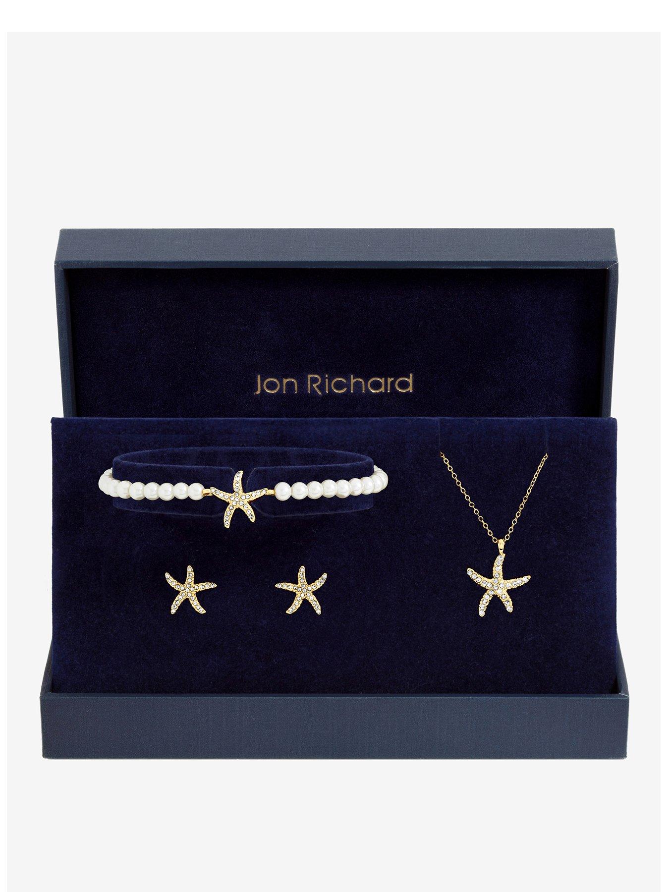 Jon Richard Gold Plated Pave and Pearl Starfish Trio Set - Gift Box
