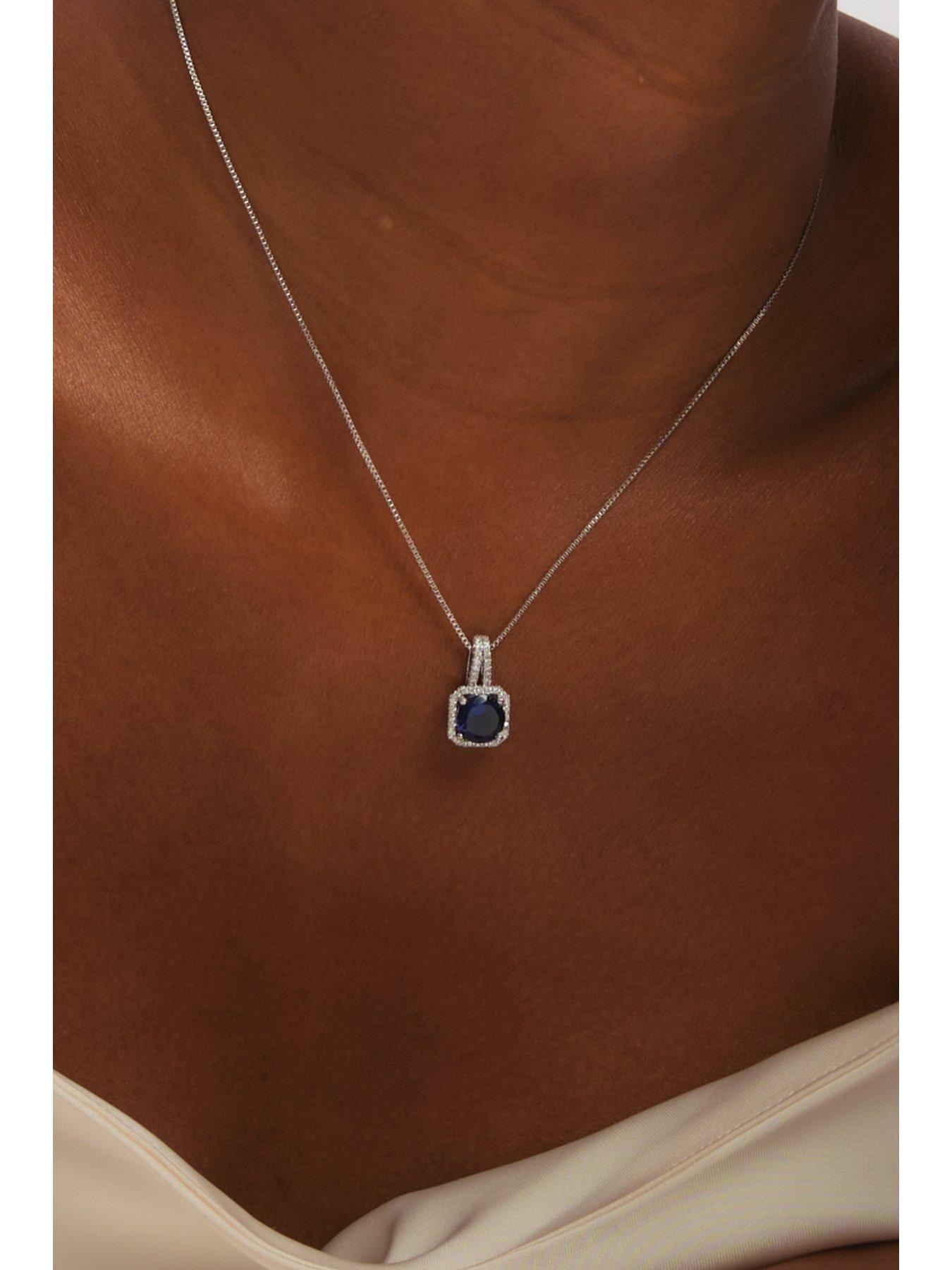 Image 3 of 4 of Jon Richard Rhodium Plated Cubic Zirconia and Sapphire Square Drop Set - Gift Box