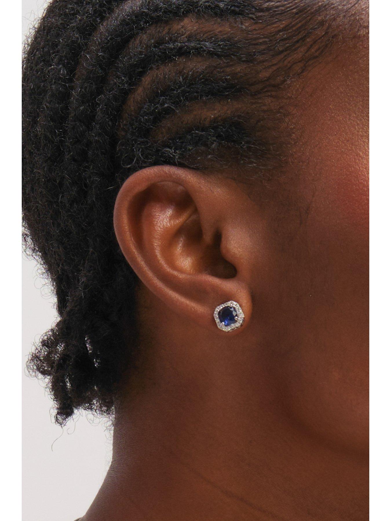 Image 4 of 4 of Jon Richard Rhodium Plated Cubic Zirconia and Sapphire Square Drop Set - Gift Box