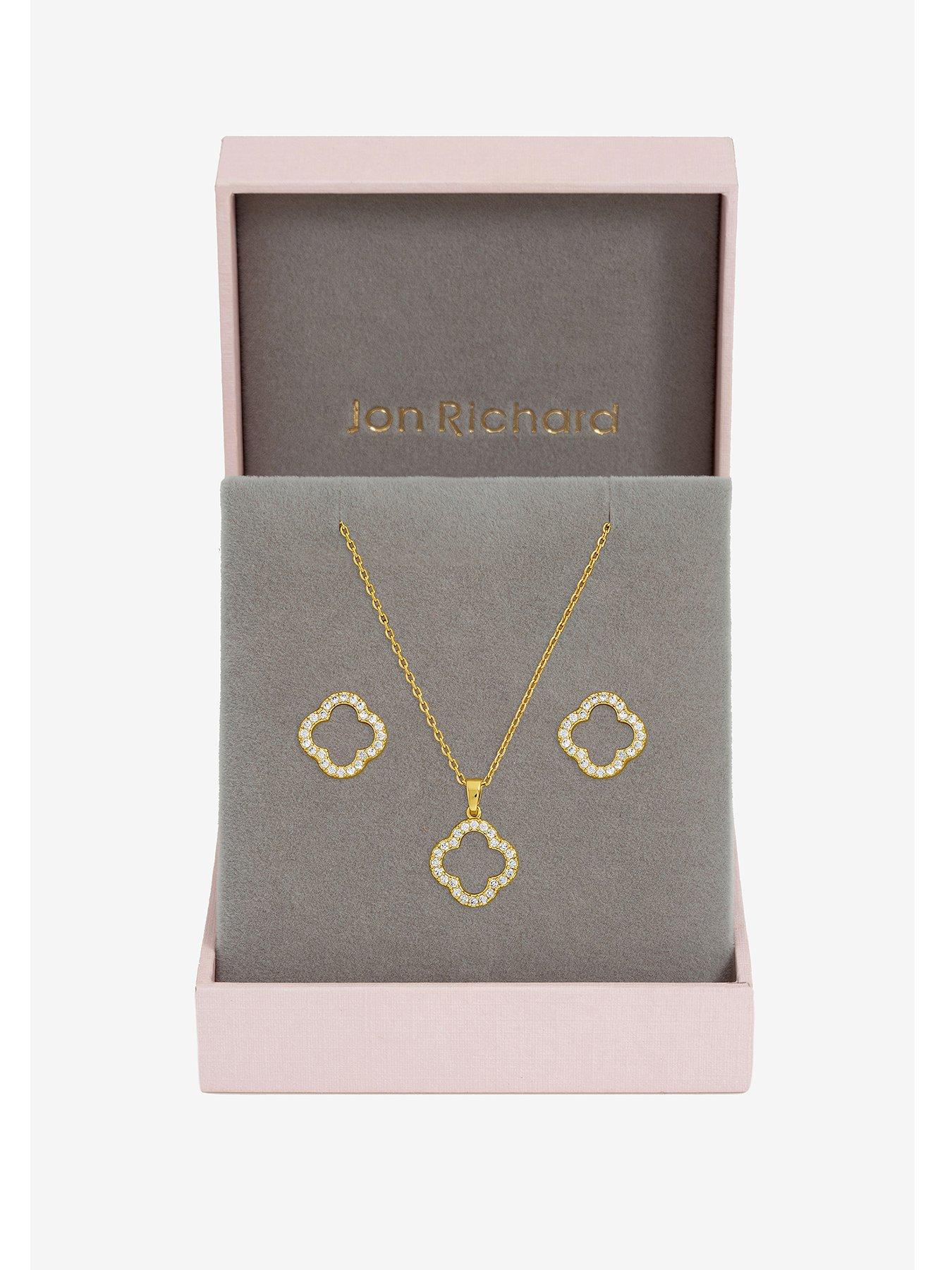 Image 1 of 2 of Jon Richard Gold Plated Cubic Zirconia Open Clover Set - Gift Box