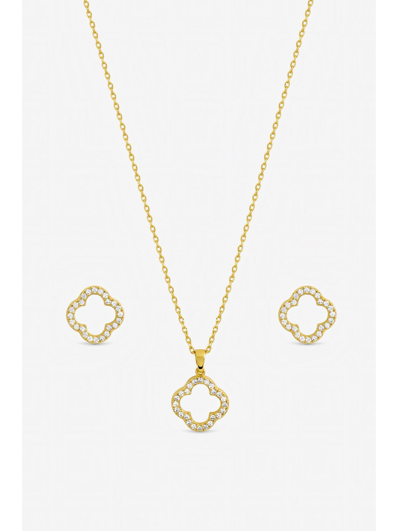 Image 2 of 2 of Jon Richard Gold Plated Cubic Zirconia Open Clover Set - Gift Box