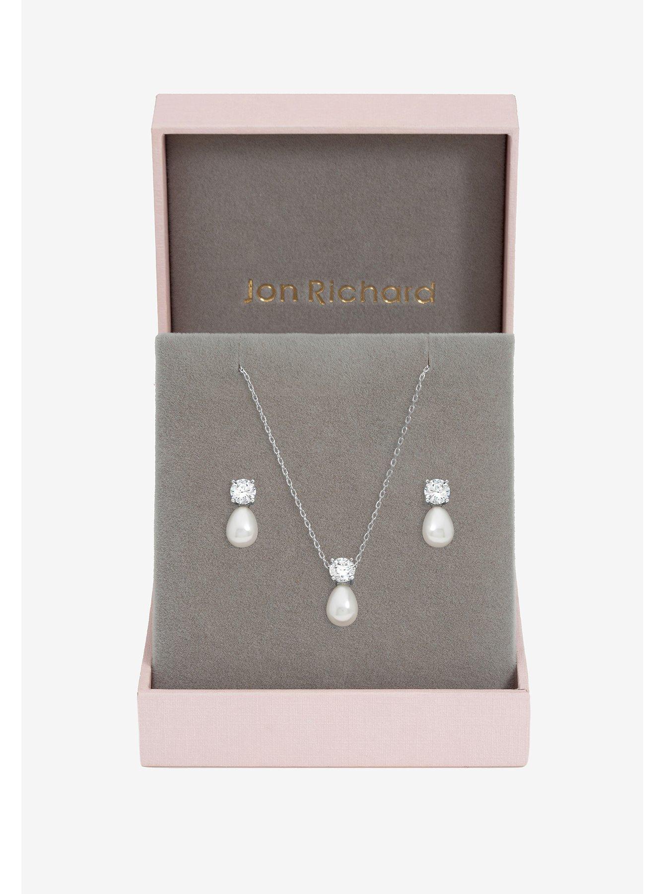Jon Richard Rhodium Plated Crystal and Pearl Bridal Set - Gift Box