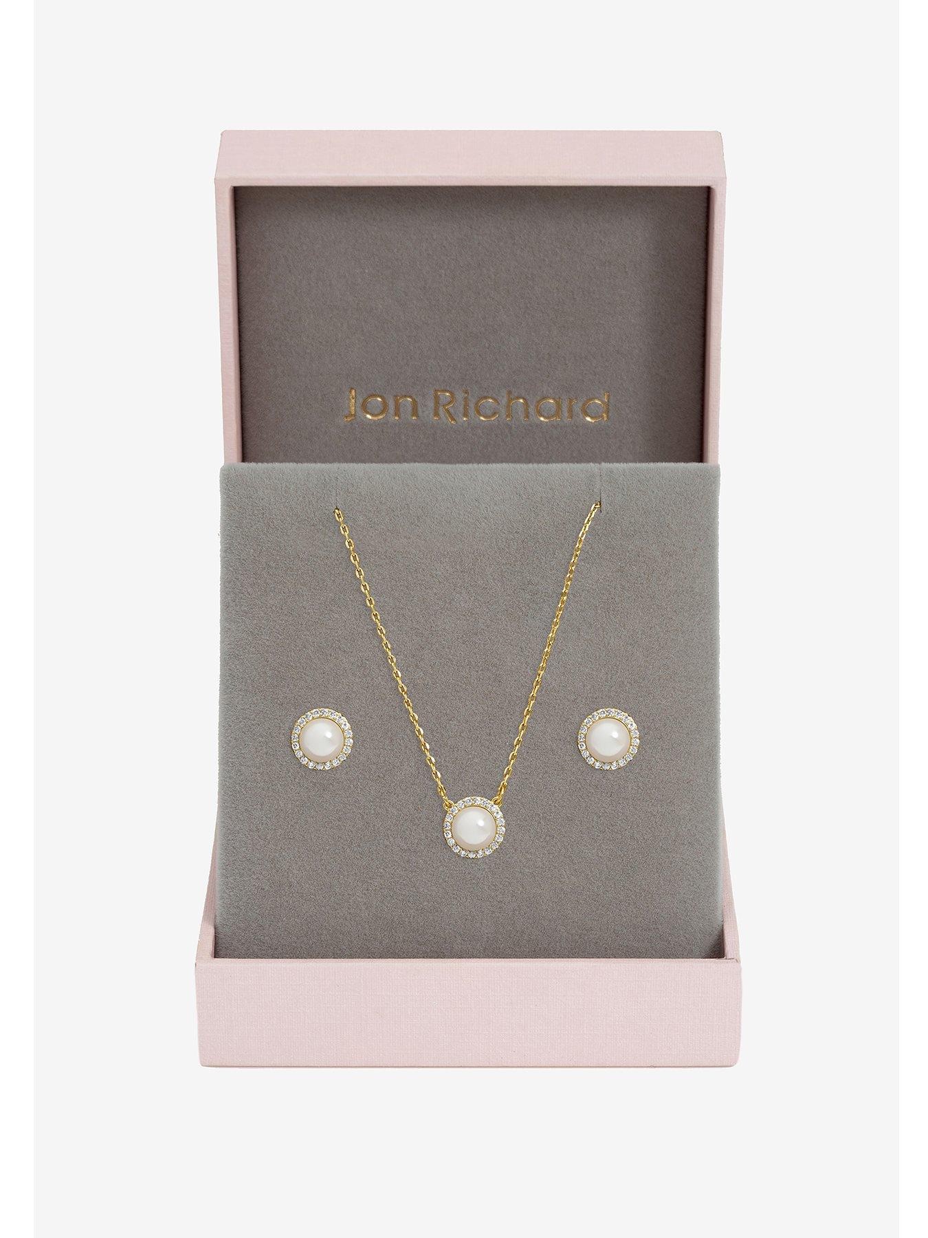 Jon Richard Jon Richard Gold Plated Crystal and Pearl Halo Bridal Set - Gift Box