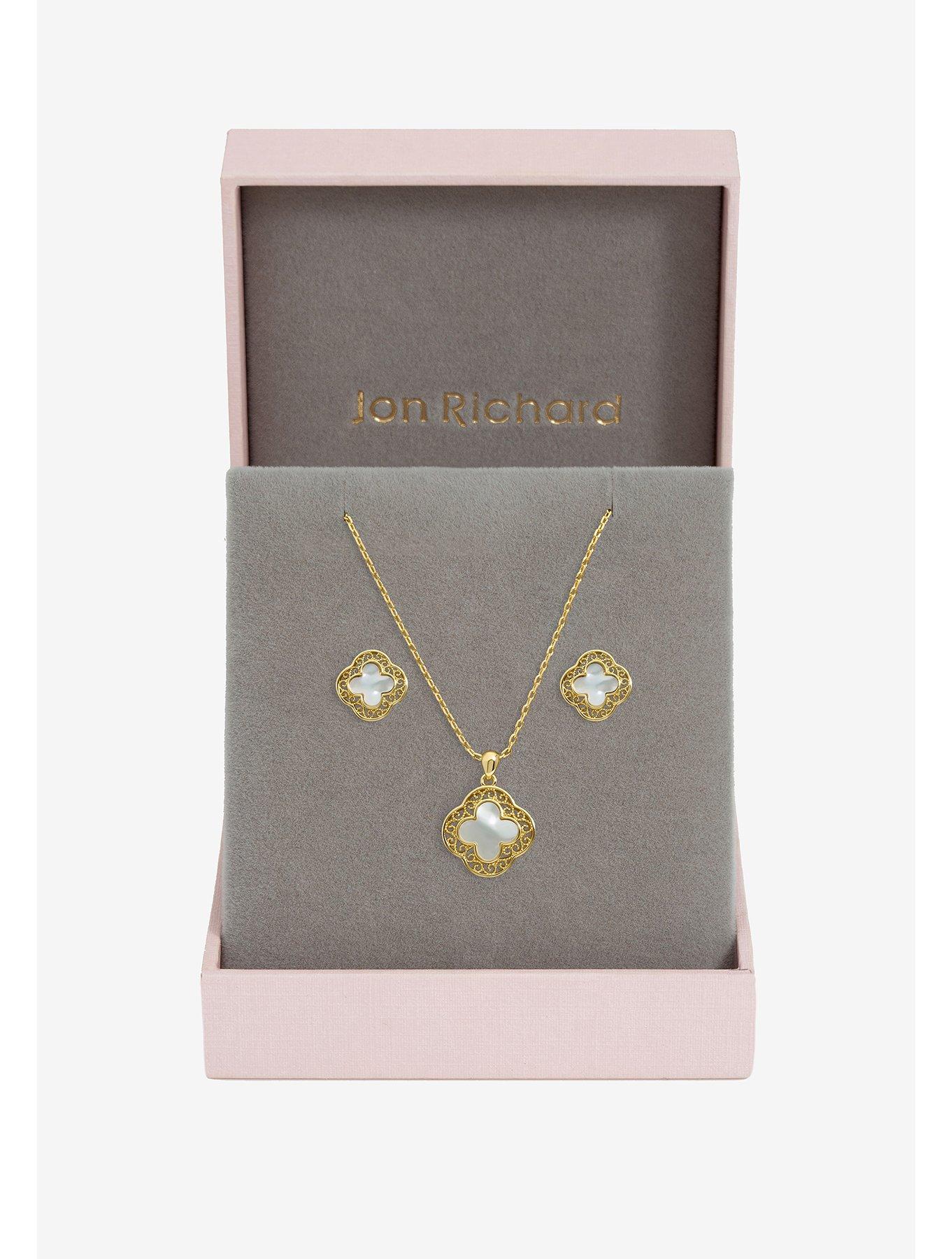 Jon Richard Jon Richard Gold Plated Filigree and Mother of Pearl Clover Set - Gift Box