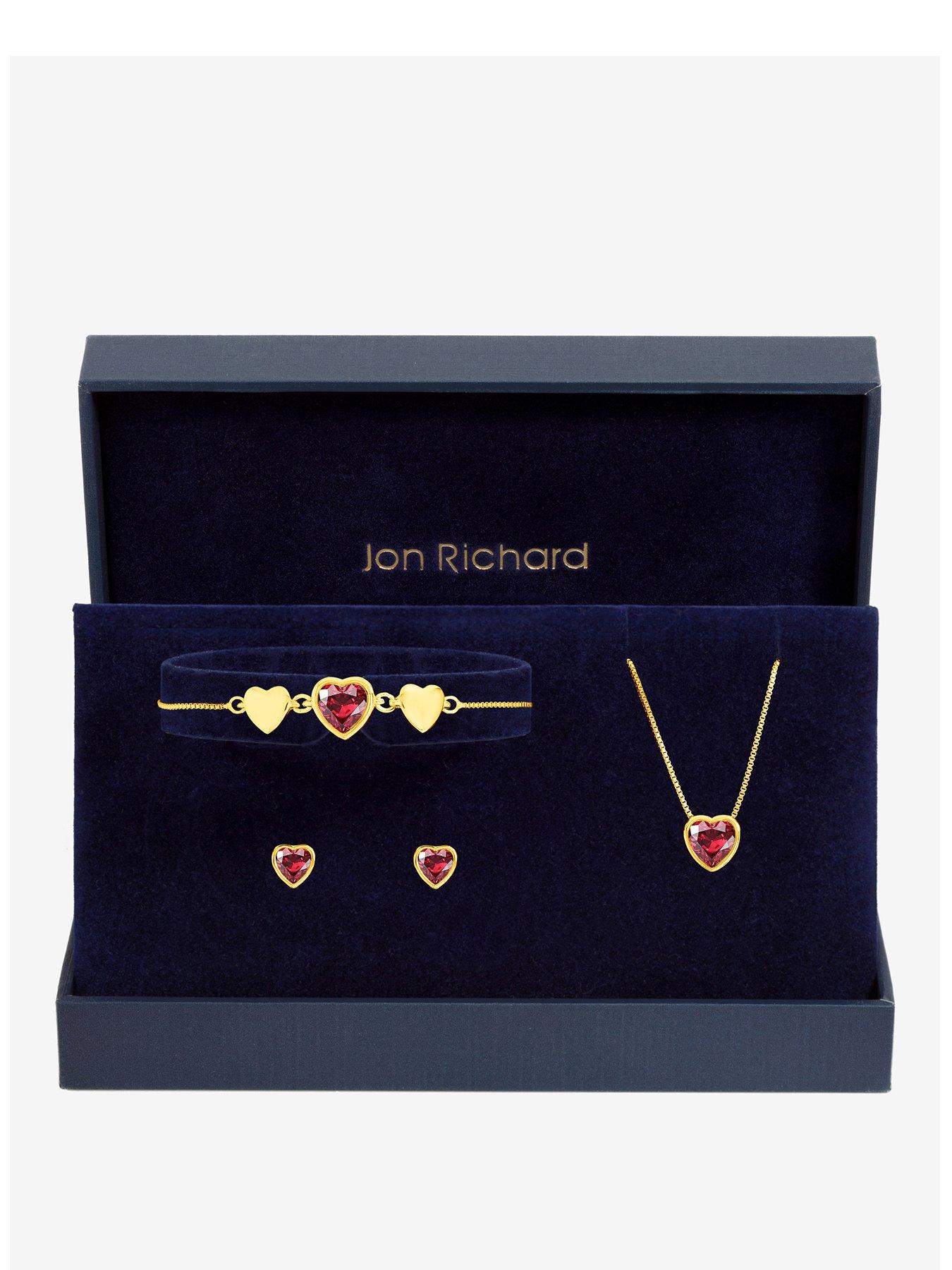 Jon Richard Gold Plated Crystal and Red Heart Trio Set - Gift Box