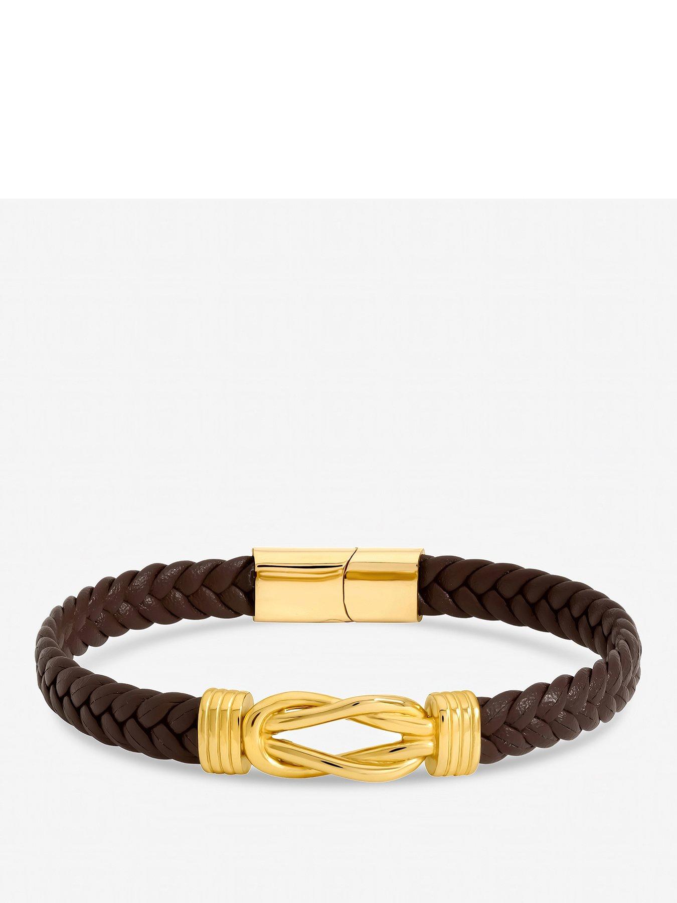 Inicio Men's Brown Plaited Bracelet - Gift Pouch