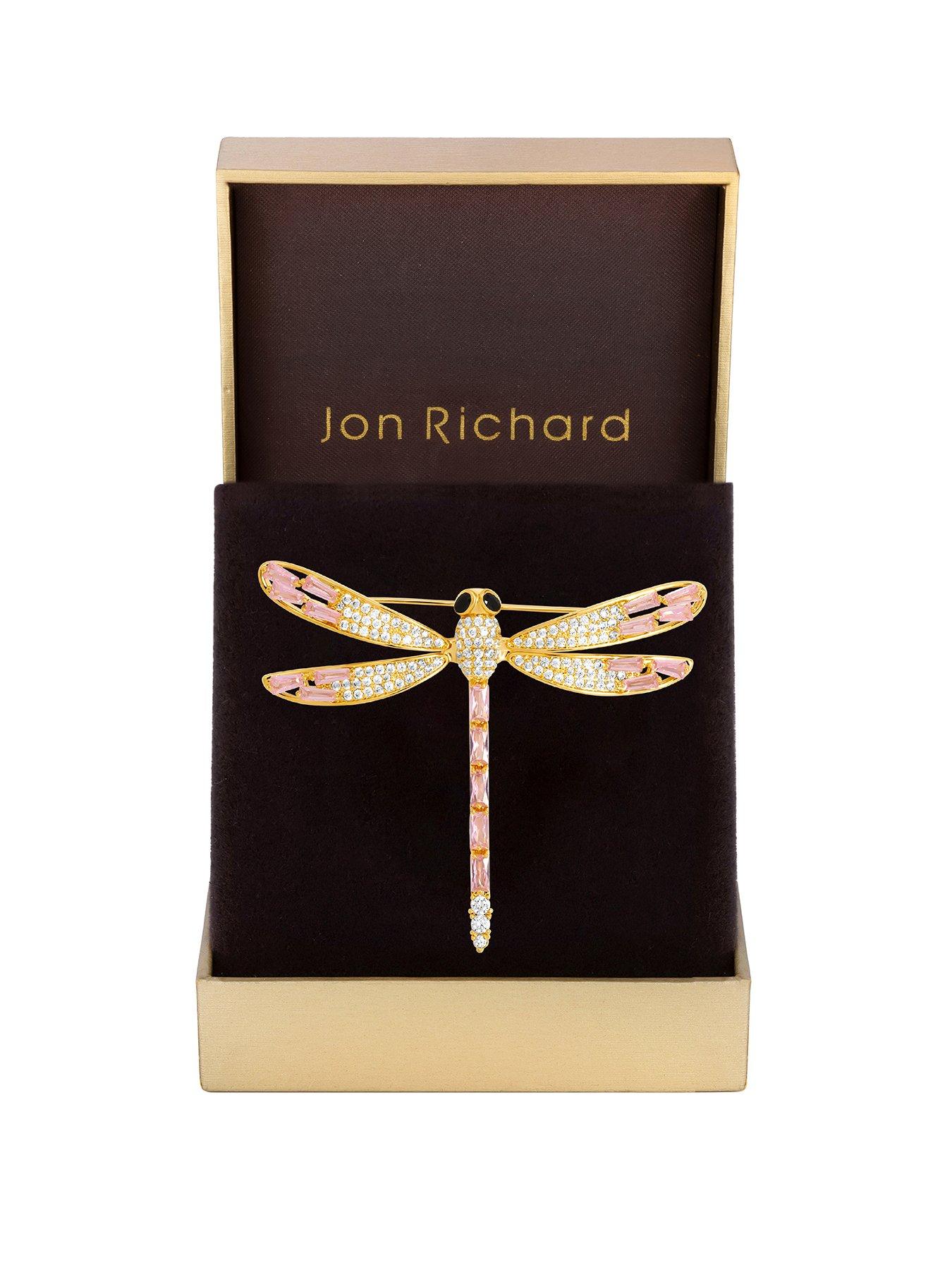 Jon Richard Gold Plated Pink Dragon Fly Brooch - Gift Box