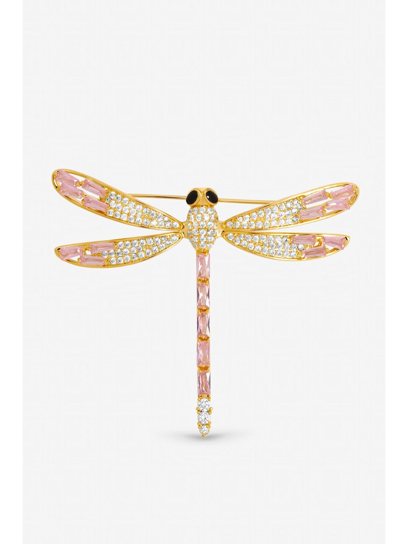 Image 2 of 4 of Jon Richard Gold Plated Pink Dragon Fly Brooch - Gift Box