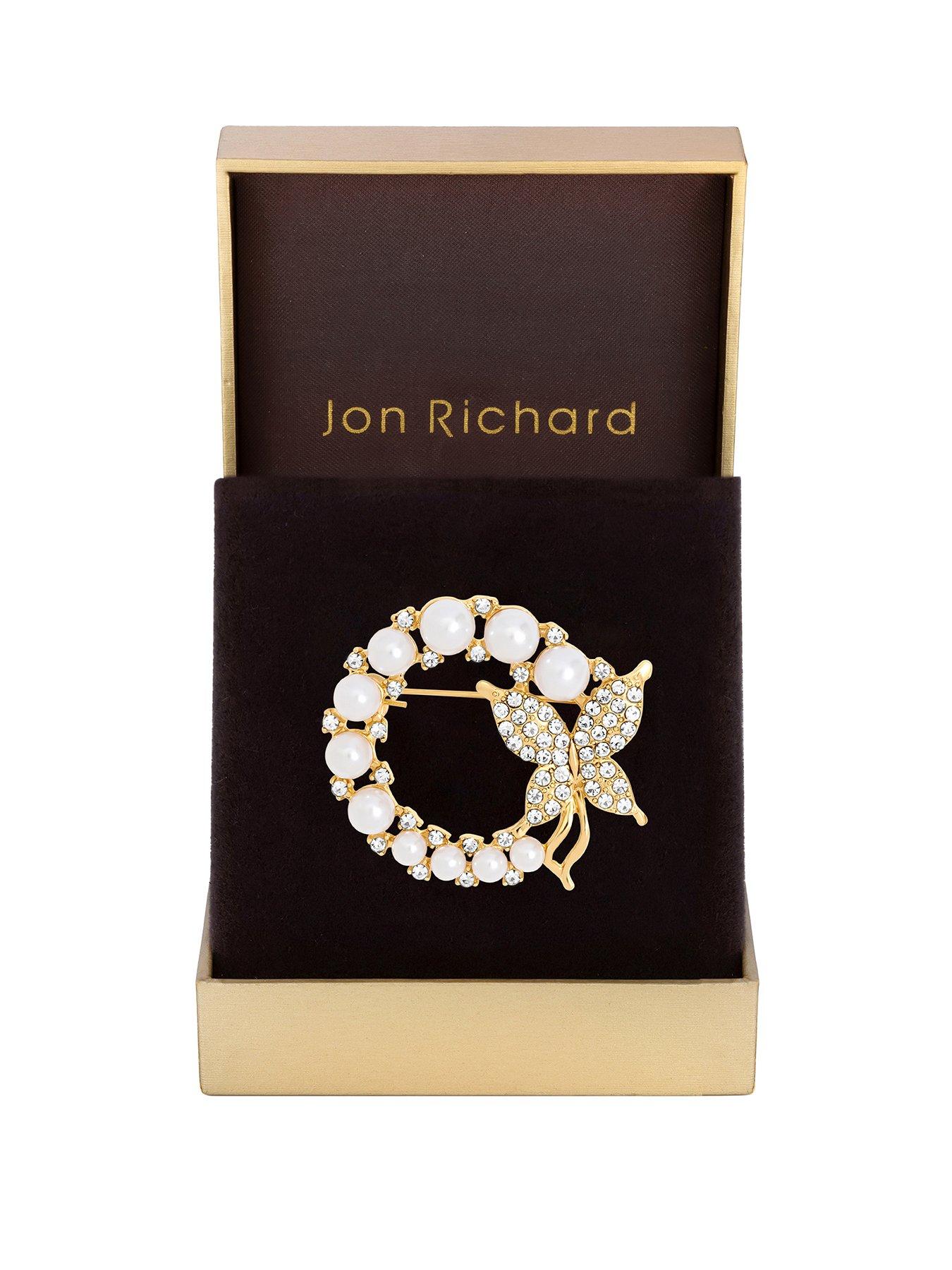 Jon Richard Gold Plated Pearl and Butterfly Brooch - Gift Box