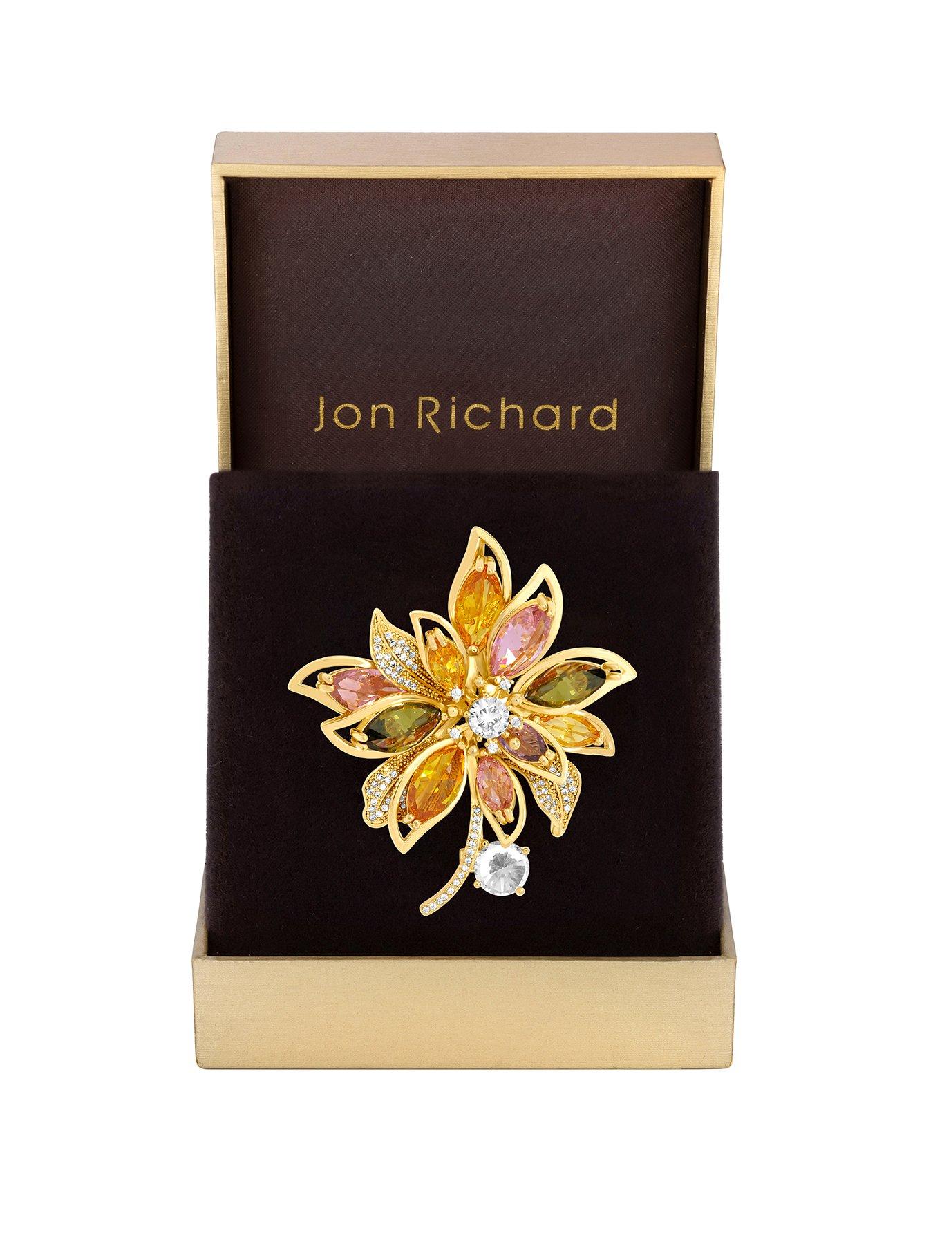 Jon Richard Gold Plated Multi Coloured Floral Brooch - Gift Box
