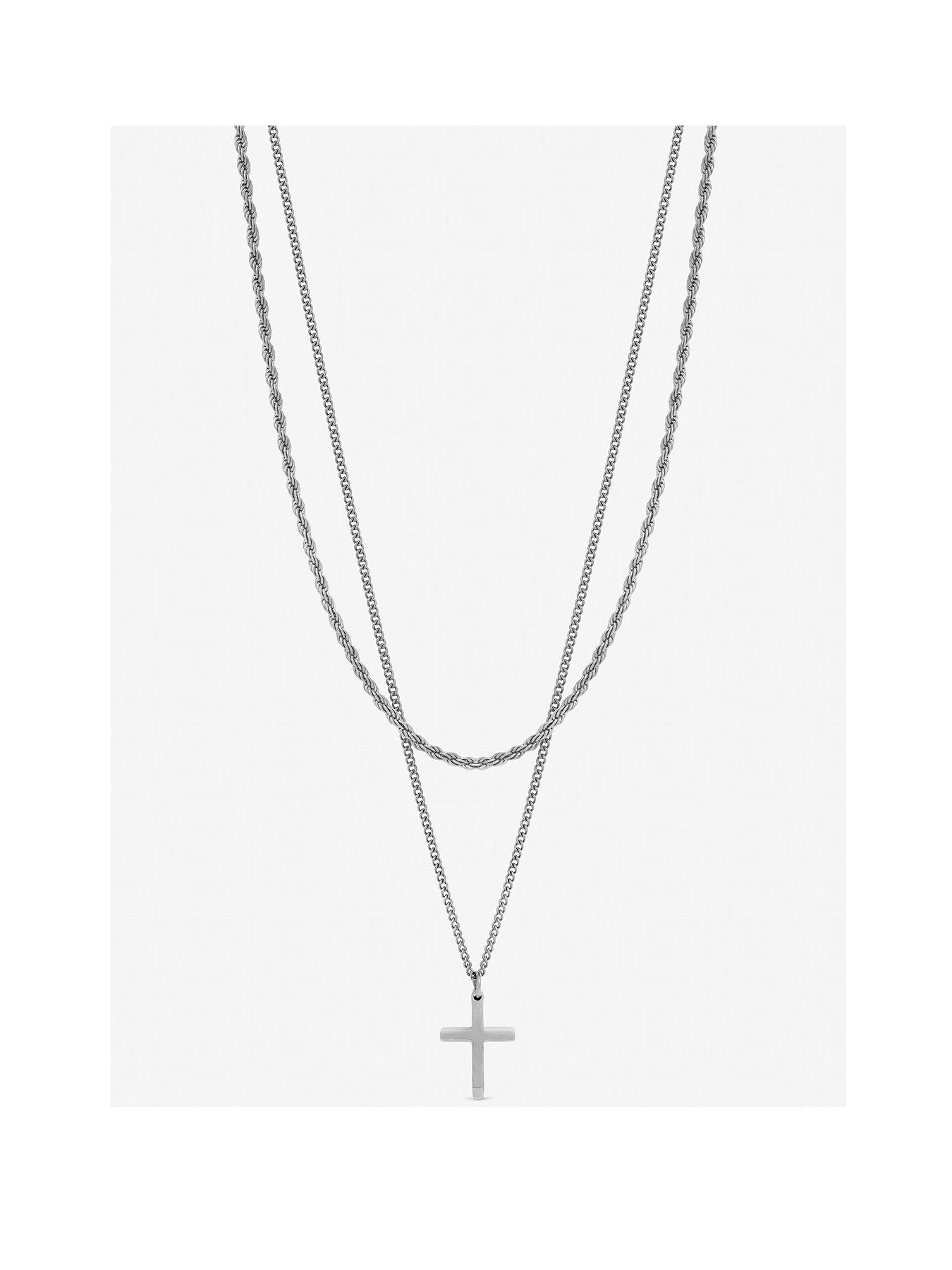 Inicio Men's Steel Waterproof Double row Cross Necklace - Gift Pouch