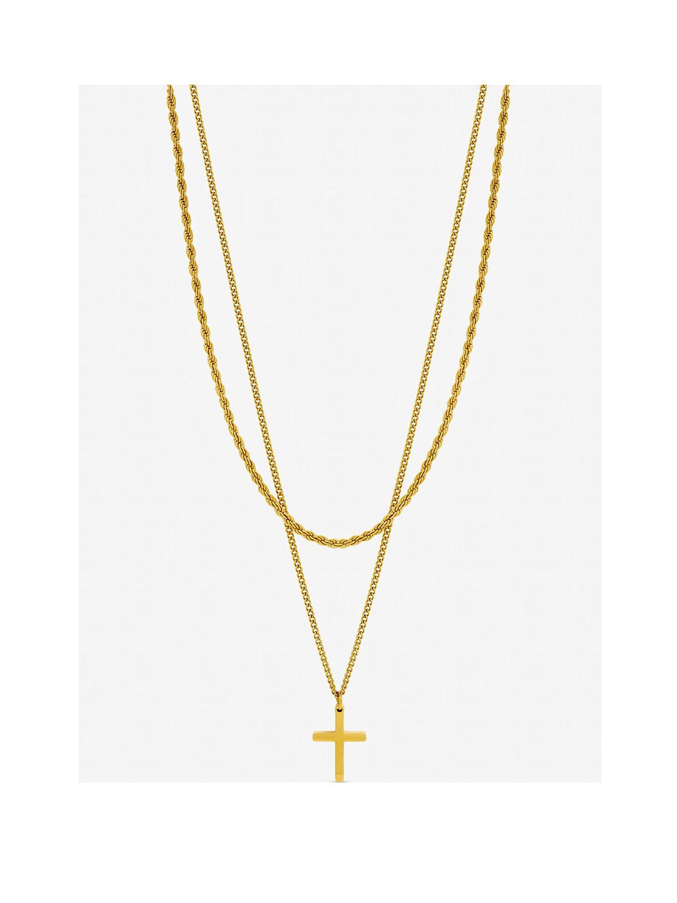 Inicio Men's Gold Plated Waterproof Double row Cross Necklace - Gift Pouch