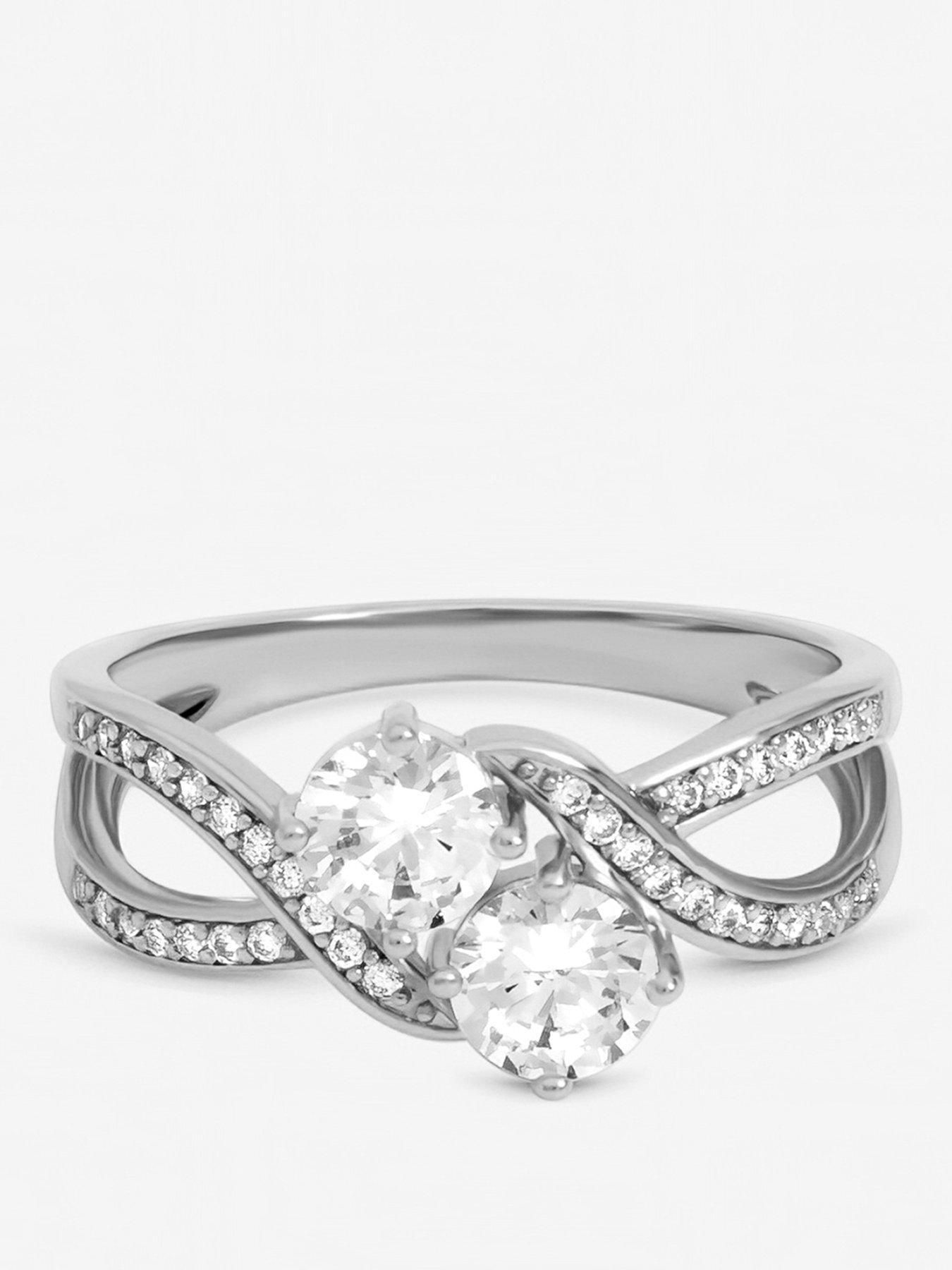 Jon Richard Rhodium Plated Cubic Zirconia Double Stone Ring