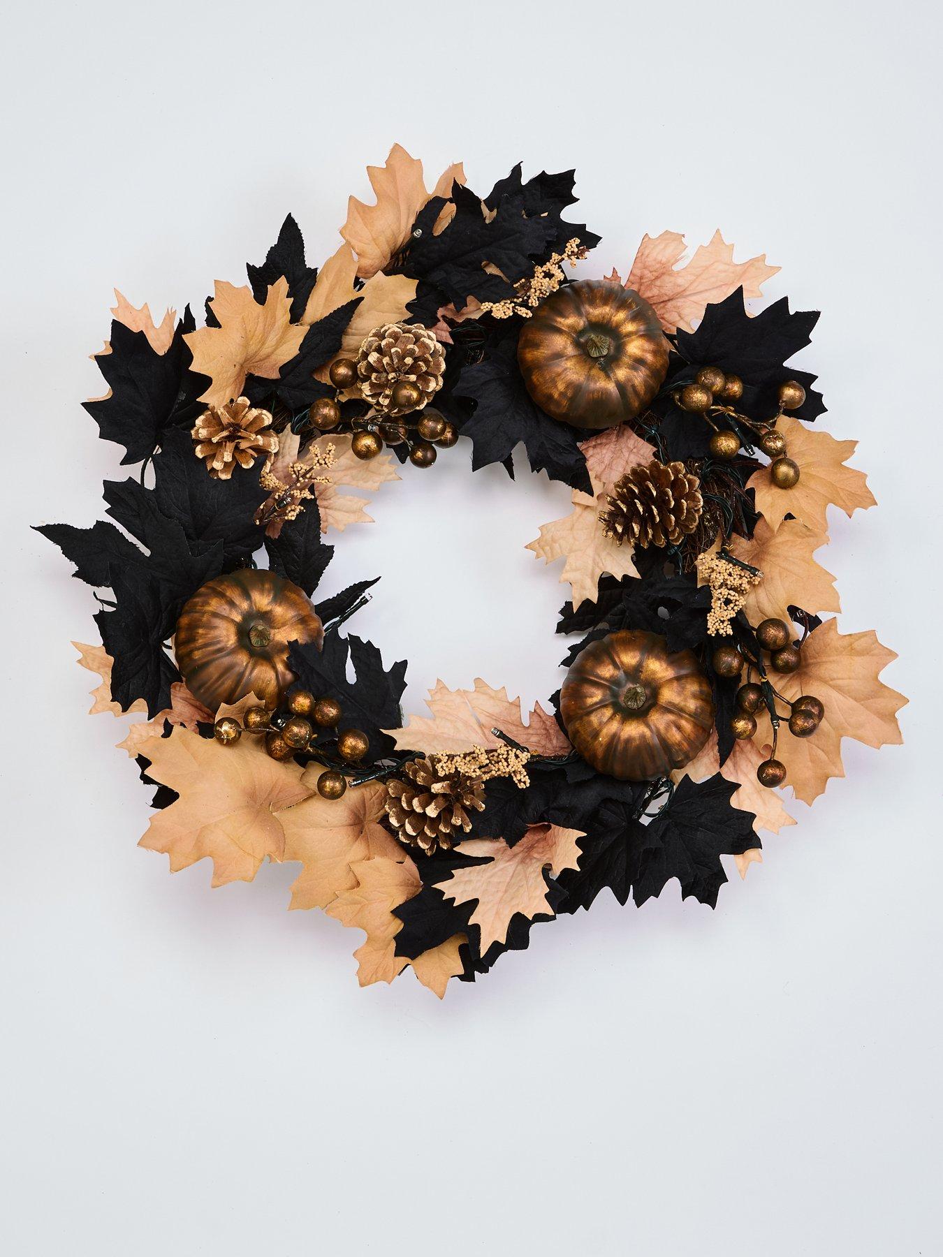 Image 3 of 5 of The Very Collection Autumn/Halloween&nbsp;Pre Lit Black/beige Leaf Wreath