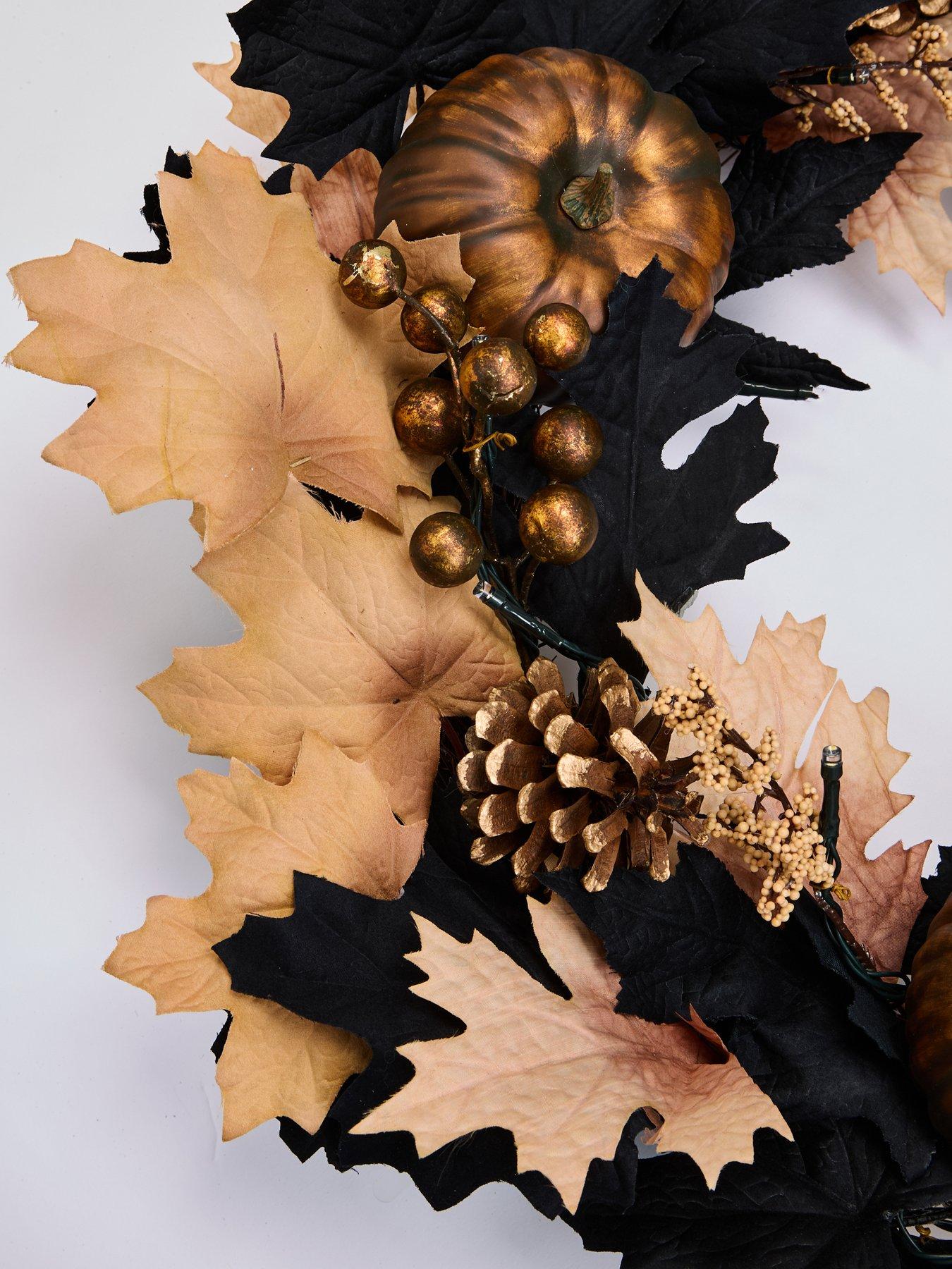 Image 4 of 5 of The Very Collection Autumn/Halloween&nbsp;Pre Lit Black/beige Leaf Wreath