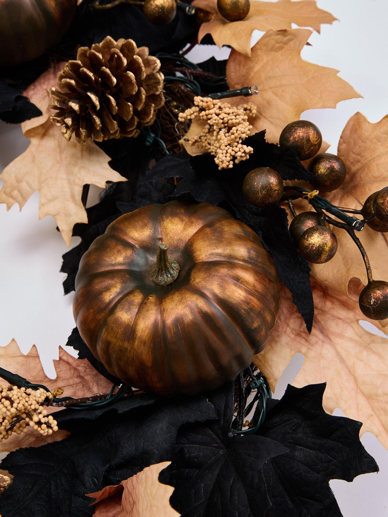 Image 5 of 5 of The Very Collection Autumn/Halloween&nbsp;Pre Lit Black/beige Leaf Wreath