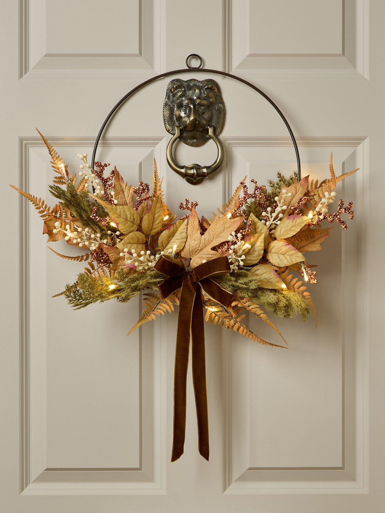 The Very Collection Pre Lit Hoop Autumn Wreath With Foliage And Bow