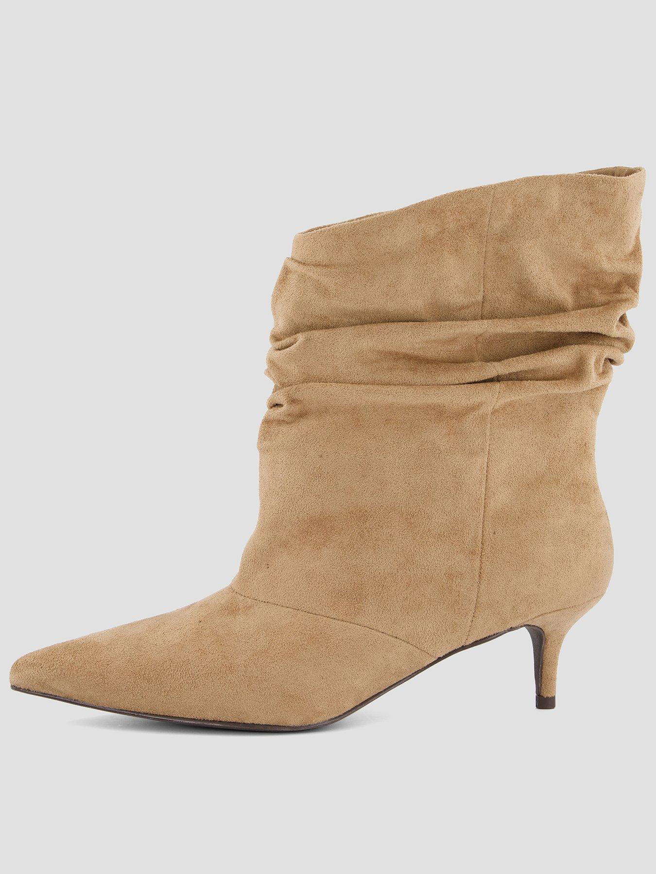 The Very Collection Kitten Heel Slouch Calf Boot - Tan
