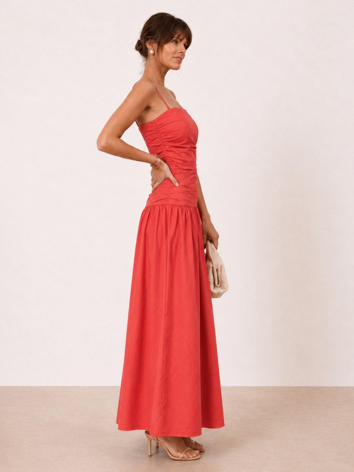 drop waist midi dress petite Azure Sun Drop Waist Split Maxi Dress Light Blue main image 1