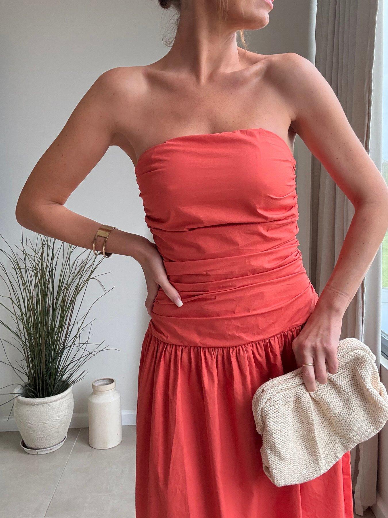 Style Cheat Bandeau Dropped Waist Maxi Dress - Orange