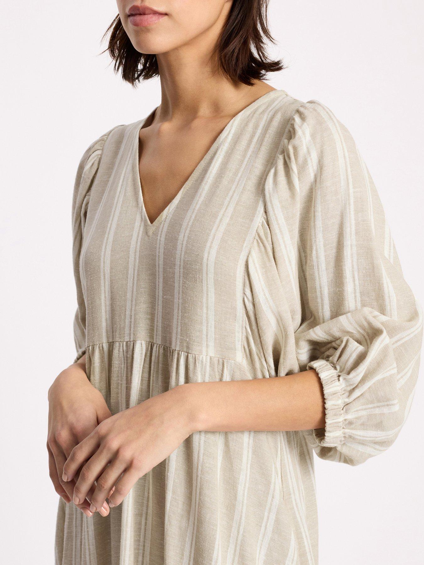 makeup for black and beige dress Beige Stripe Knit Dress Sleeveless main image 1