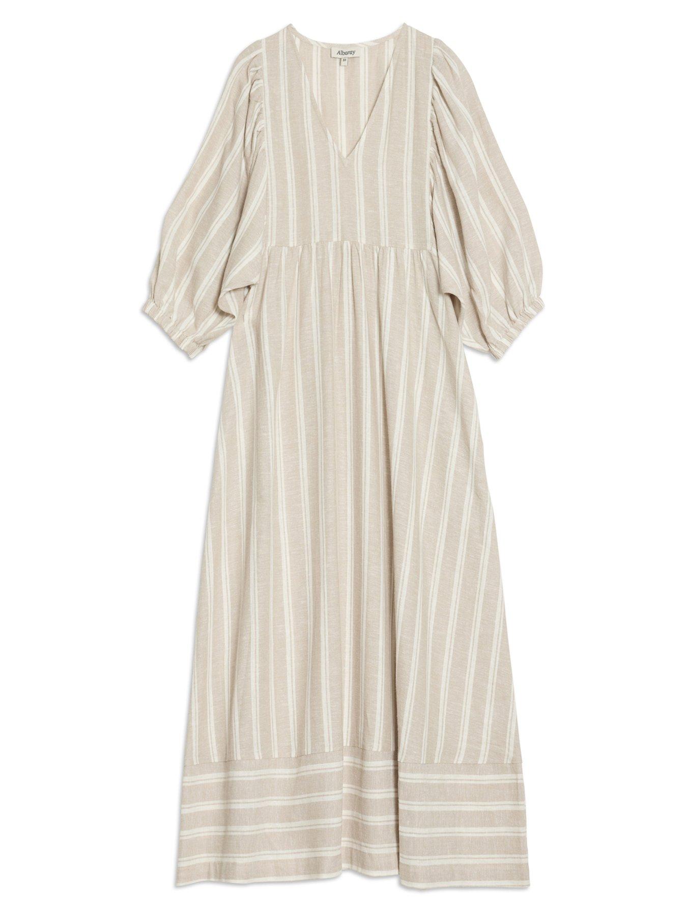 Albaray Linen Stripe V Neck Dress - Beige | Very