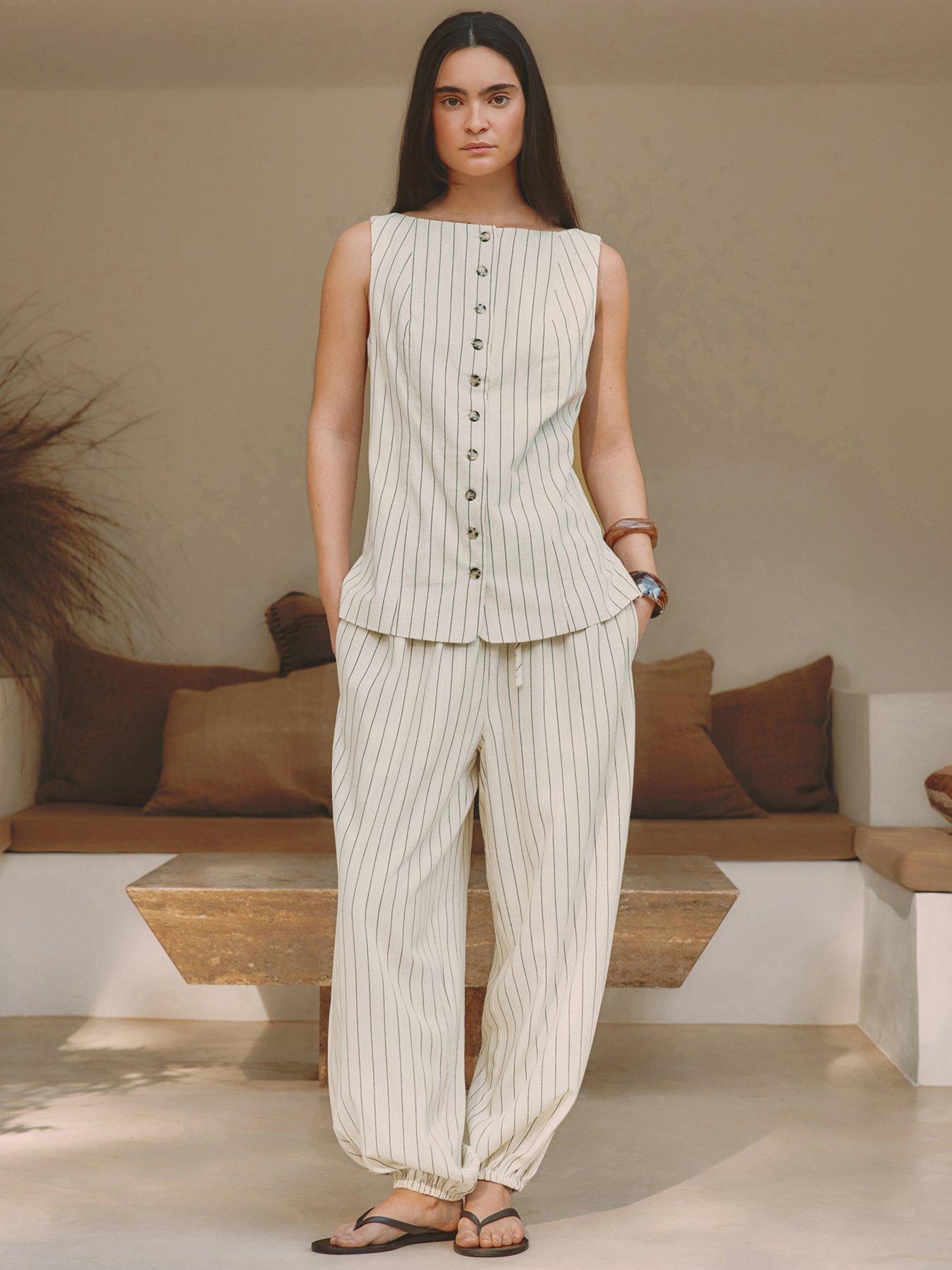 Albaray Linen Pinstripe Balloon Trouser - Cream