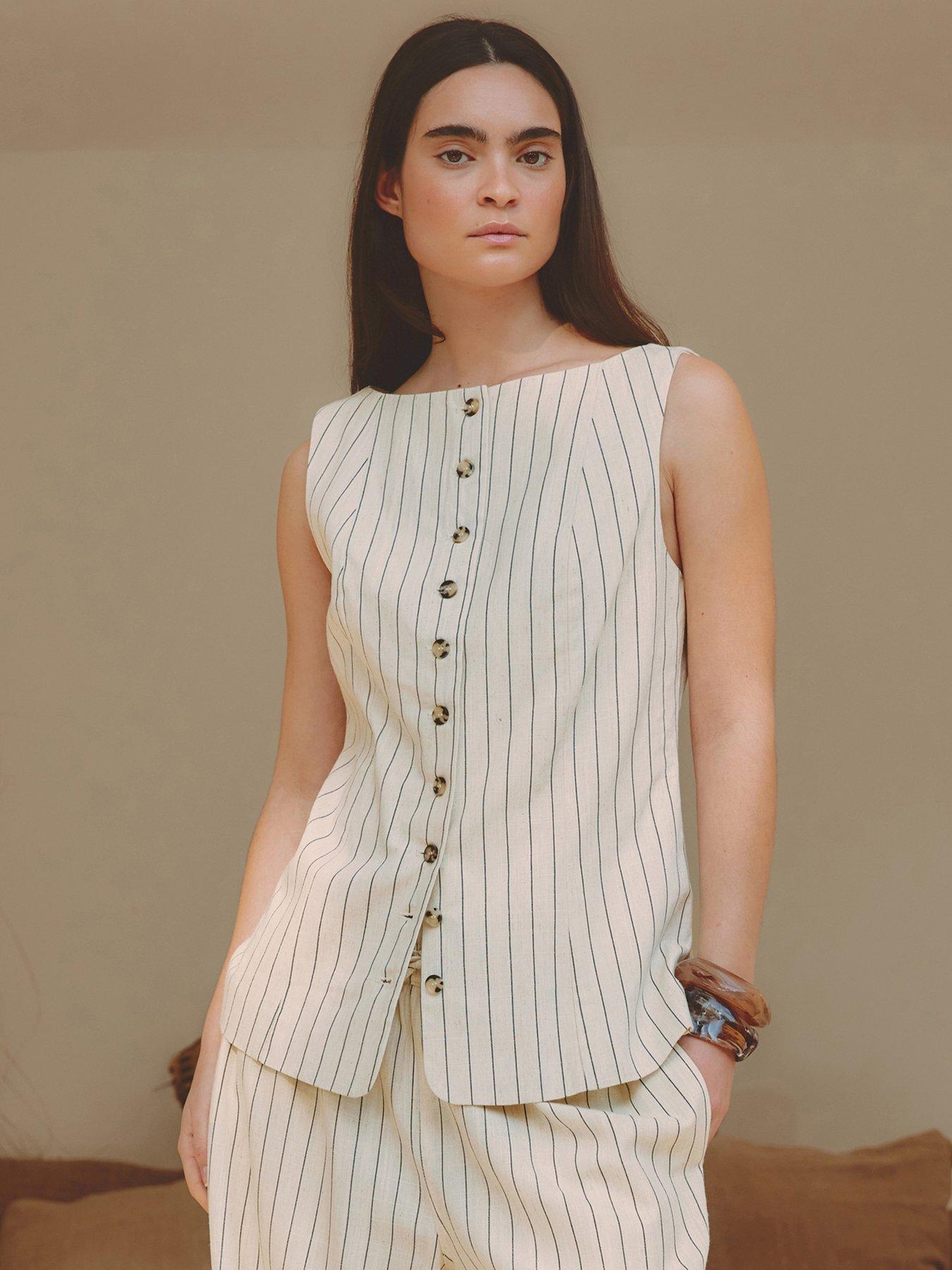 Albaray Linen Pinstripe Waistcoat - Cream