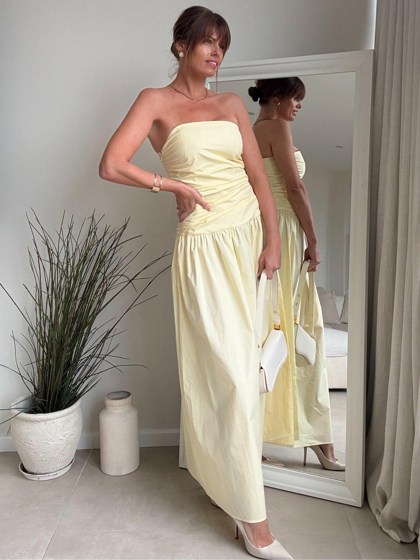 Style Cheat Bandeau Dropped Waist Maxi Dress - Yellow