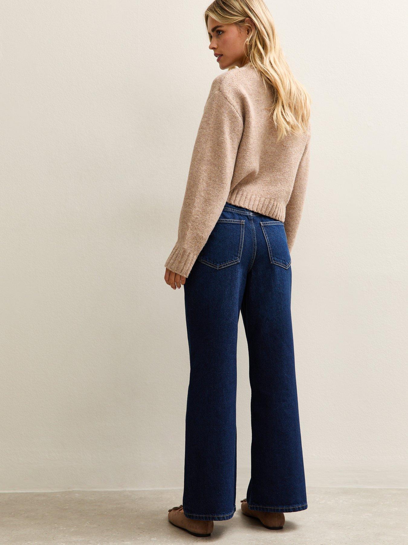 Image 2 of 4 of New Look Petite High Rise Wide Leg Jeans - Dark Blue