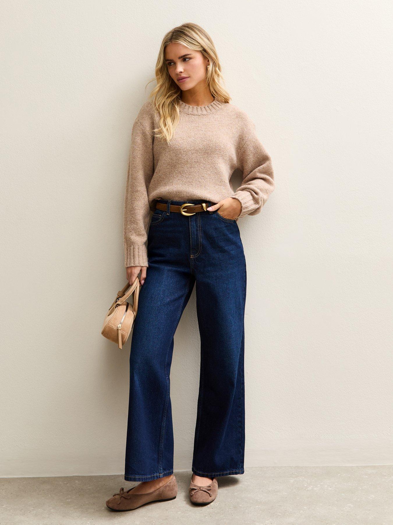 Image 3 of 4 of New Look Petite High Rise Wide Leg Jeans - Dark Blue