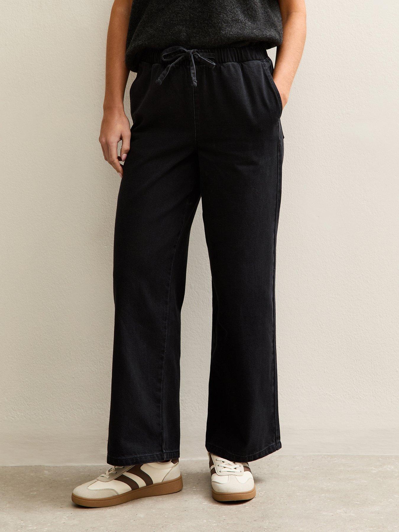 New Look Petite Pull On Wide Leg Jeans - Black